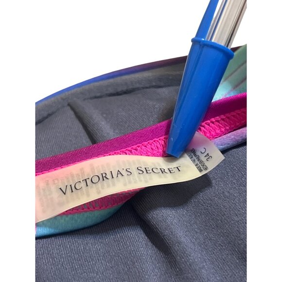 Victorias Secret Rainbow Stripe Bikini Swimsuit Bathing Suit Bottom Sz S Top 34C - Picture 7 of 7